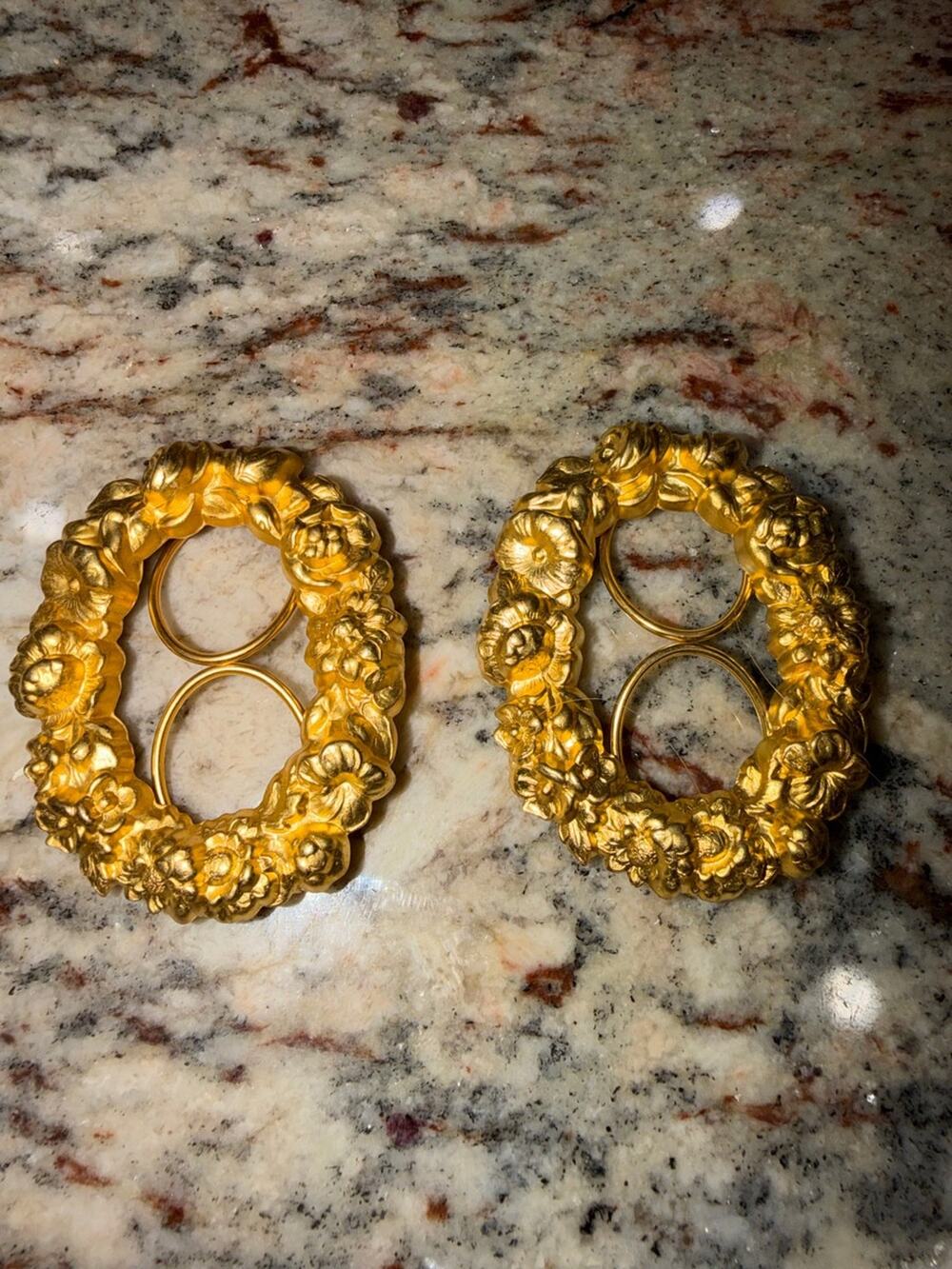 Vintage Gold Tone Floral Wreath Shoe Clips